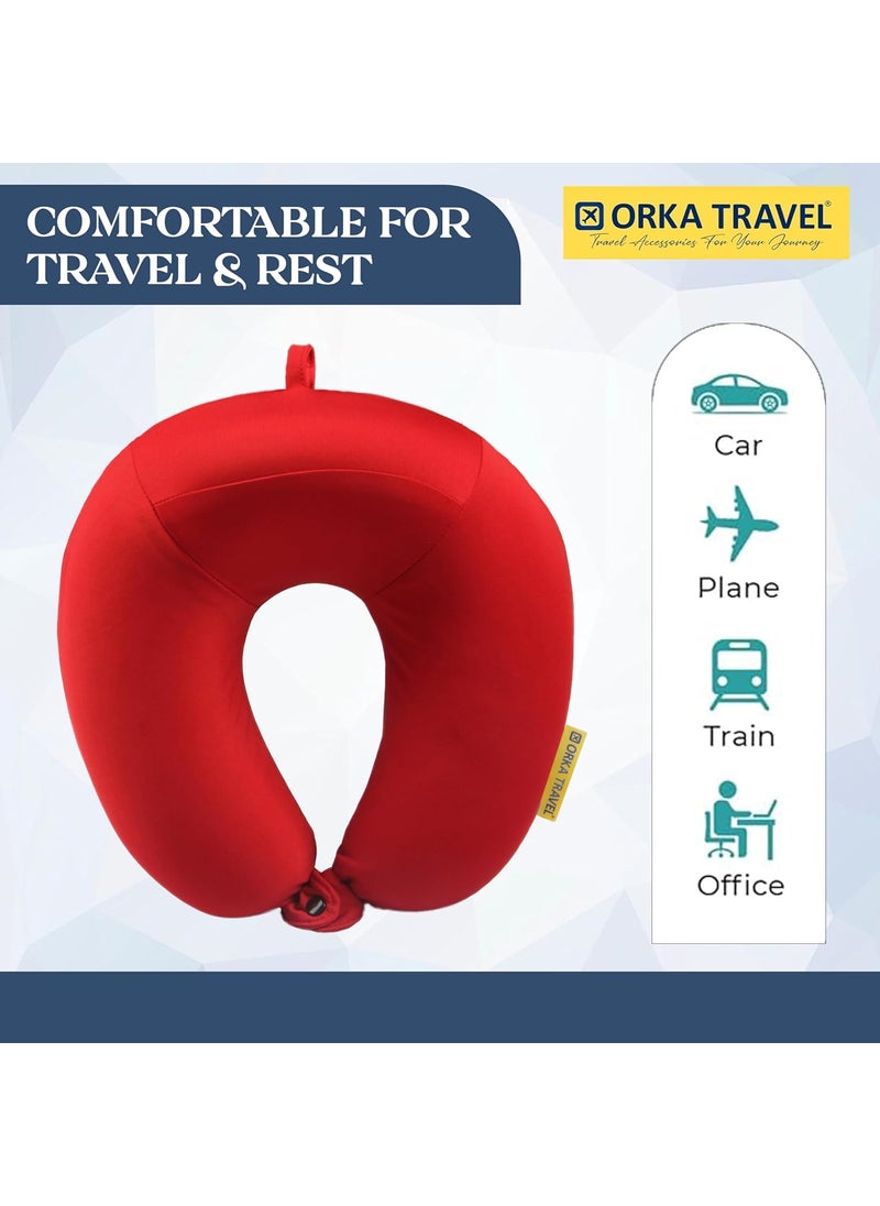 ORKA TRAVEL Memory Foam Spandex Solid High Back U Neck Pillow Red