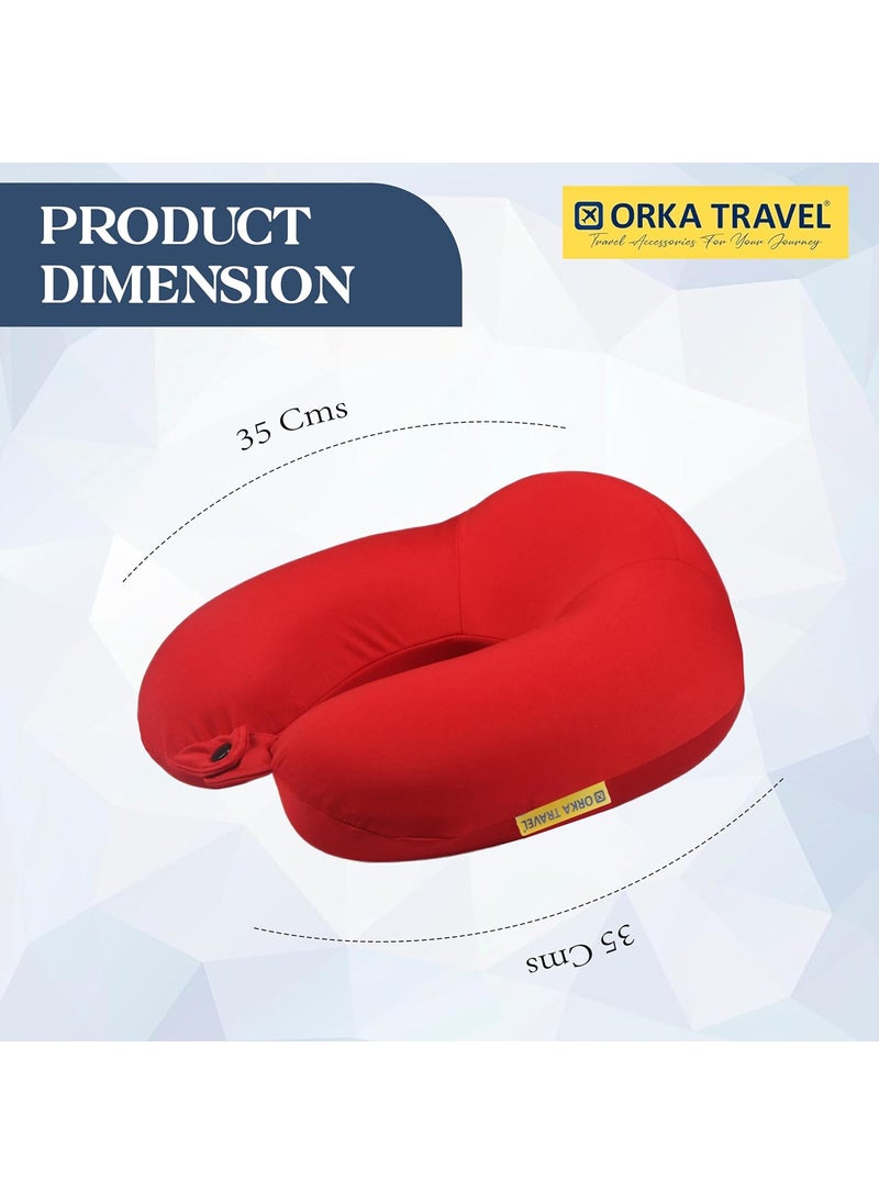 ORKA TRAVEL Memory Foam Spandex Solid High Back U Neck Pillow Red