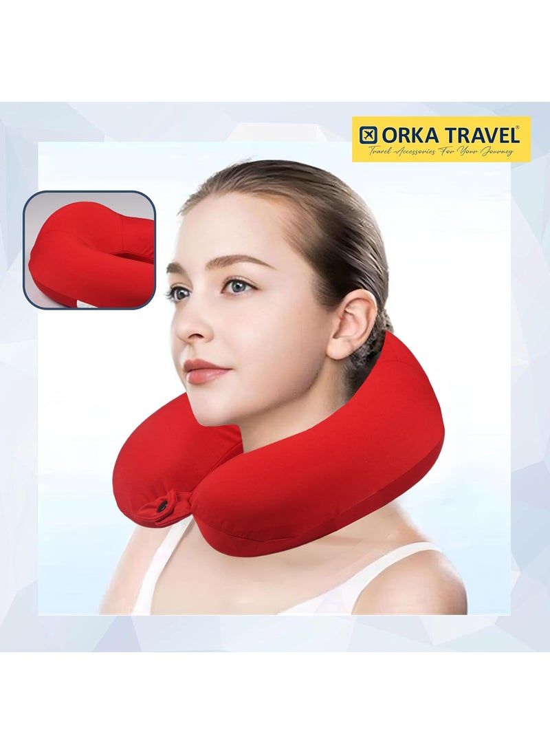 ORKA TRAVEL Memory Foam Spandex Solid High Back U Neck Pillow Red