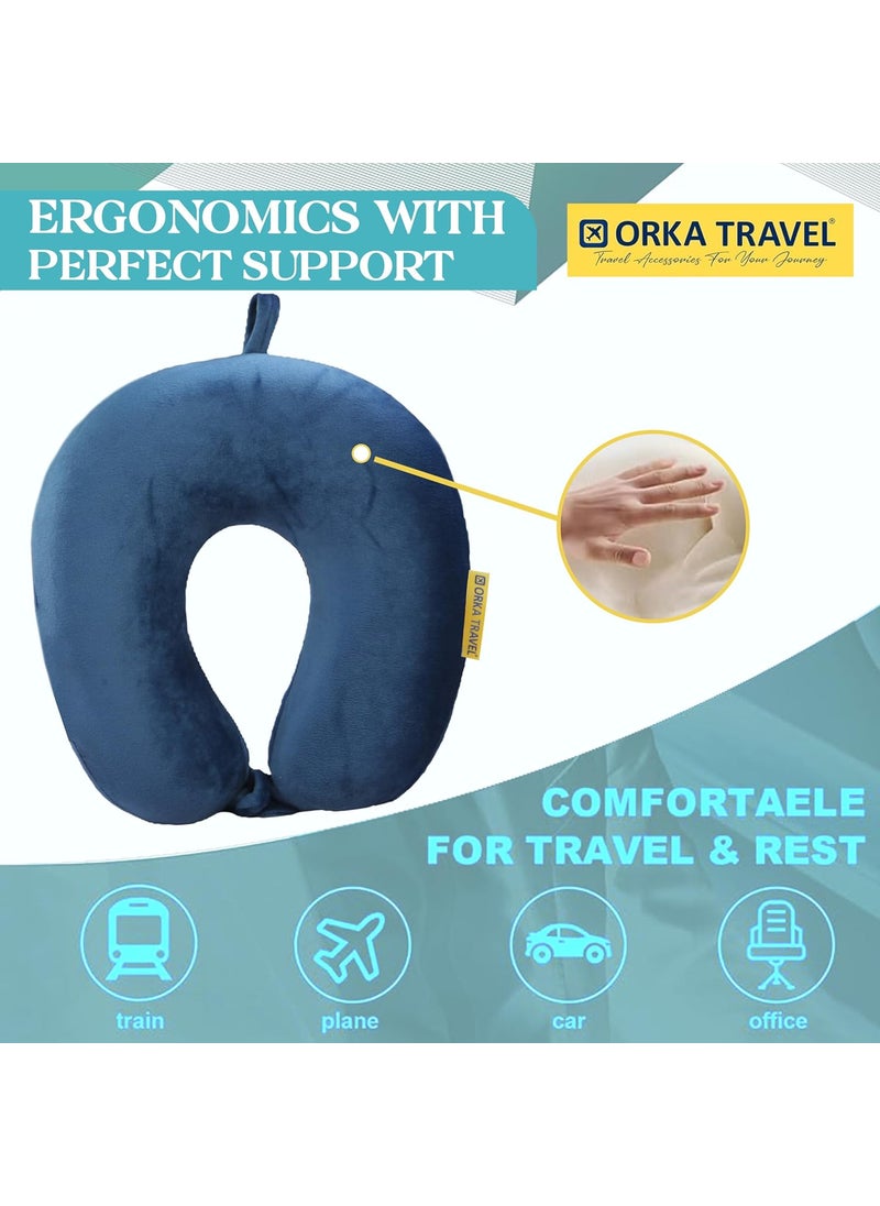 ORKA TRAVEL U Neck Luxe Memory Foam High Back Super Soft Grey Navy Blue