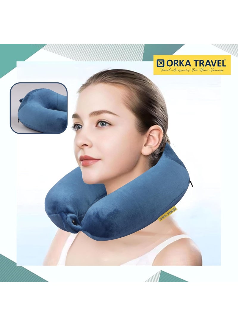 ORKA TRAVEL U Neck Luxe Memory Foam High Back Super Soft Grey Navy Blue