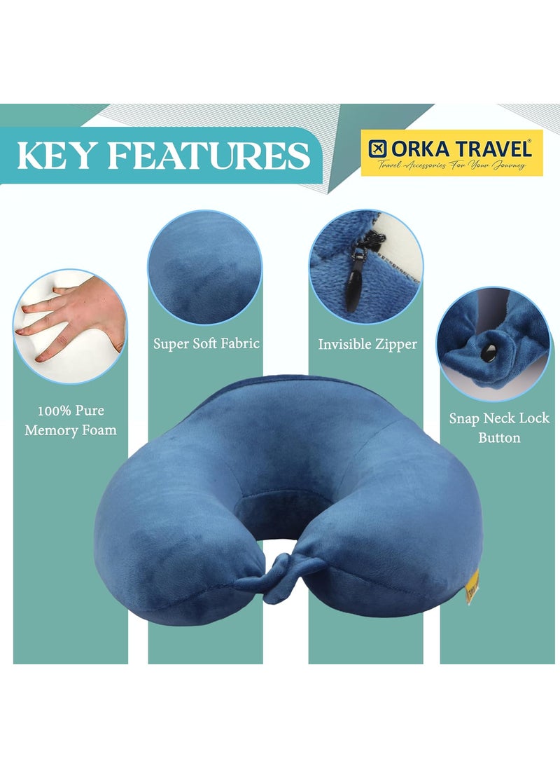 ORKA TRAVEL U Neck Luxe Memory Foam High Back Super Soft Grey Navy Blue