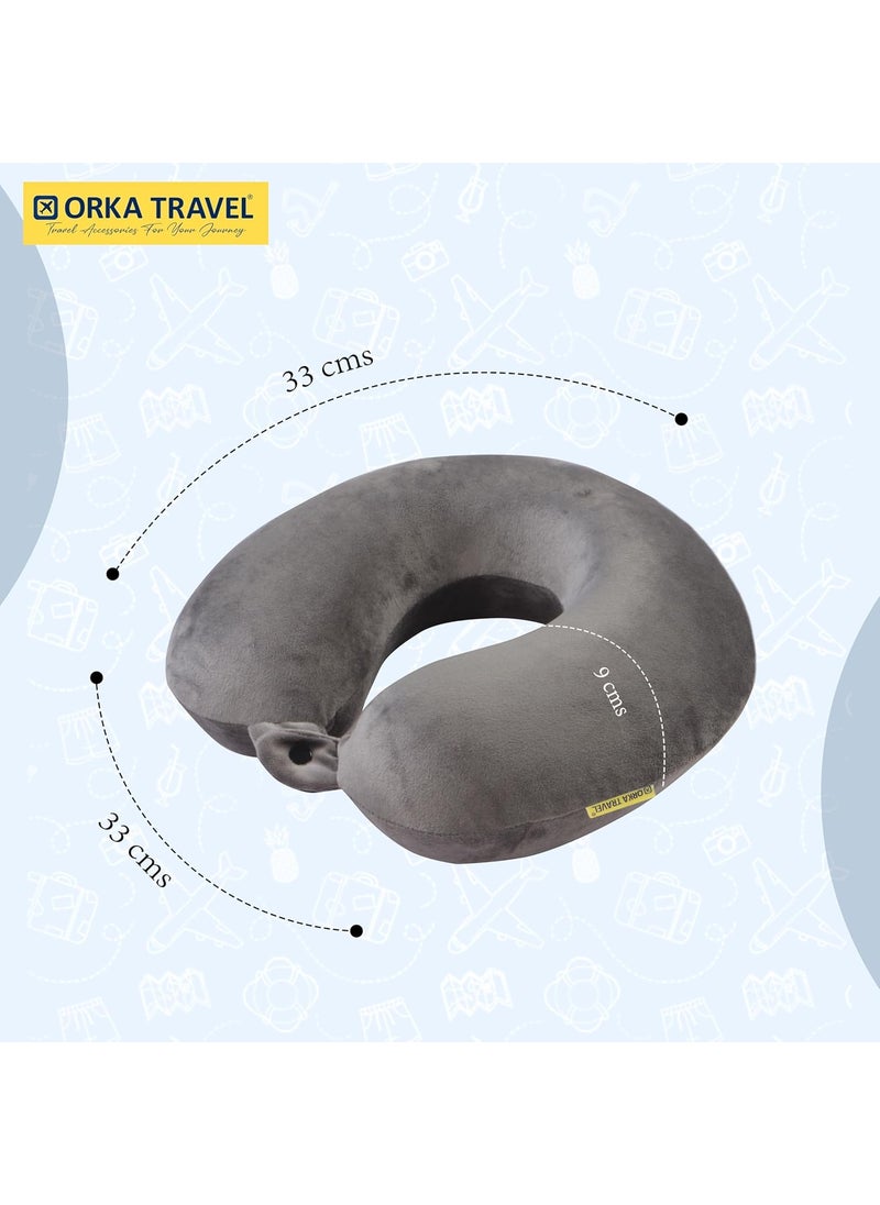 ORKA TRAVEL Solid Memory Foam U Neck Pillow Grey Black
