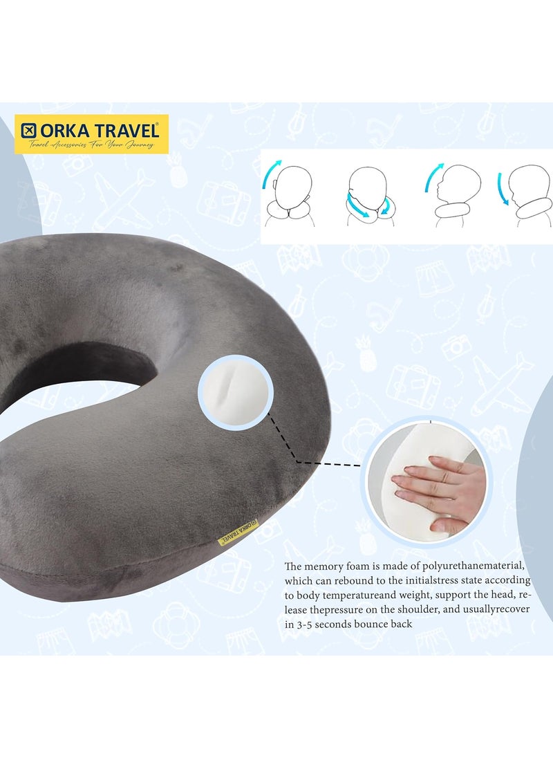 ORKA TRAVEL Solid Memory Foam U Neck Pillow Grey Black