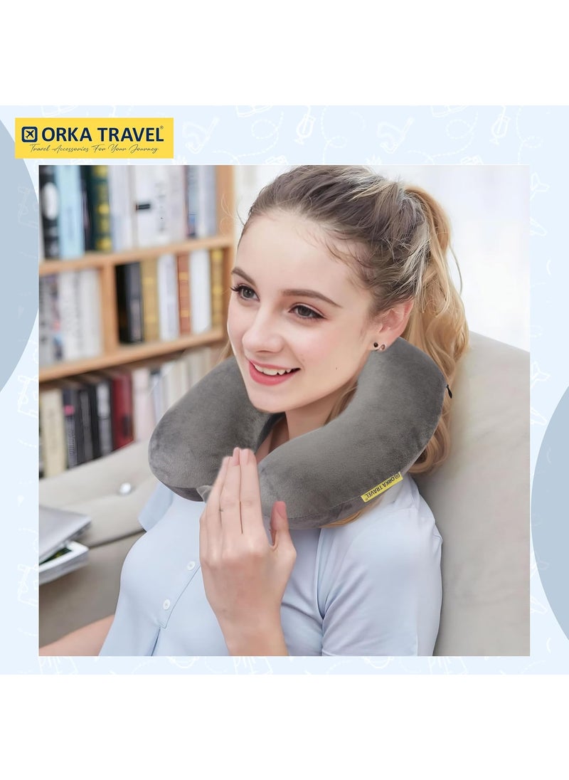 ORKA TRAVEL Solid Memory Foam U Neck Pillow Grey Black