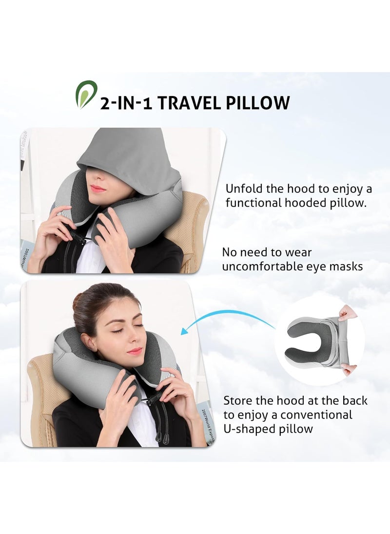 Jumix Travel Pillow Neck Pillow Memory Foam Travel Pillow for Neck Comfortable Neck and Head Support Pillow with Eyes mask Ear Plugs Suitable for Plane Cars Trains Soft Travel Cushion