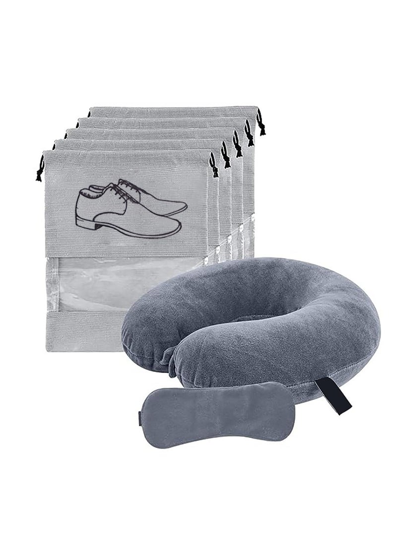 BigPlayer Neck Pillow and Eye Mask and Shoe Cover Car Comfort for Pain Relief Flights Car Rides Car Cushions Air Pillow for Sleeping Neck Rest