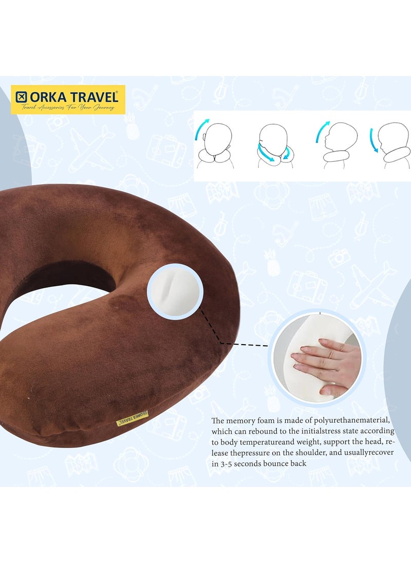 ORKA TRAVEL Solid Memory Foam U Neck Pillow Brown