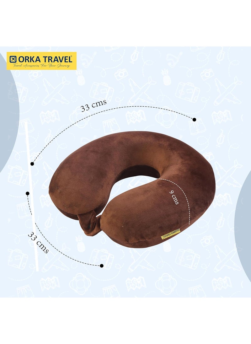 ORKA TRAVEL Solid Memory Foam U Neck Pillow Brown