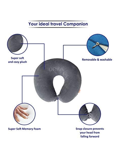 Orka Memory Foam Travel Plain U Neck Grey