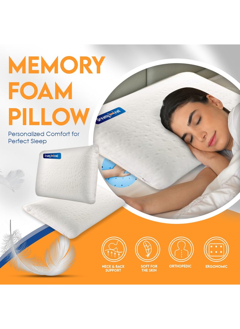 DreamyHead Memory Foam Pillow Plush Fabric Neck Pain Relief Back Sleeper 23x15x5 Inches Single Piece