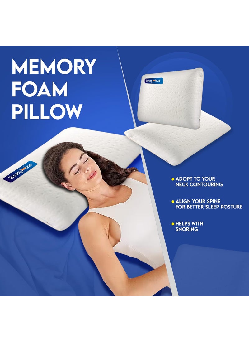 DreamyHead Memory Foam Pillow Plush Fabric Neck Pain Relief Back Sleeper 23x15x5 Inches Single Piece