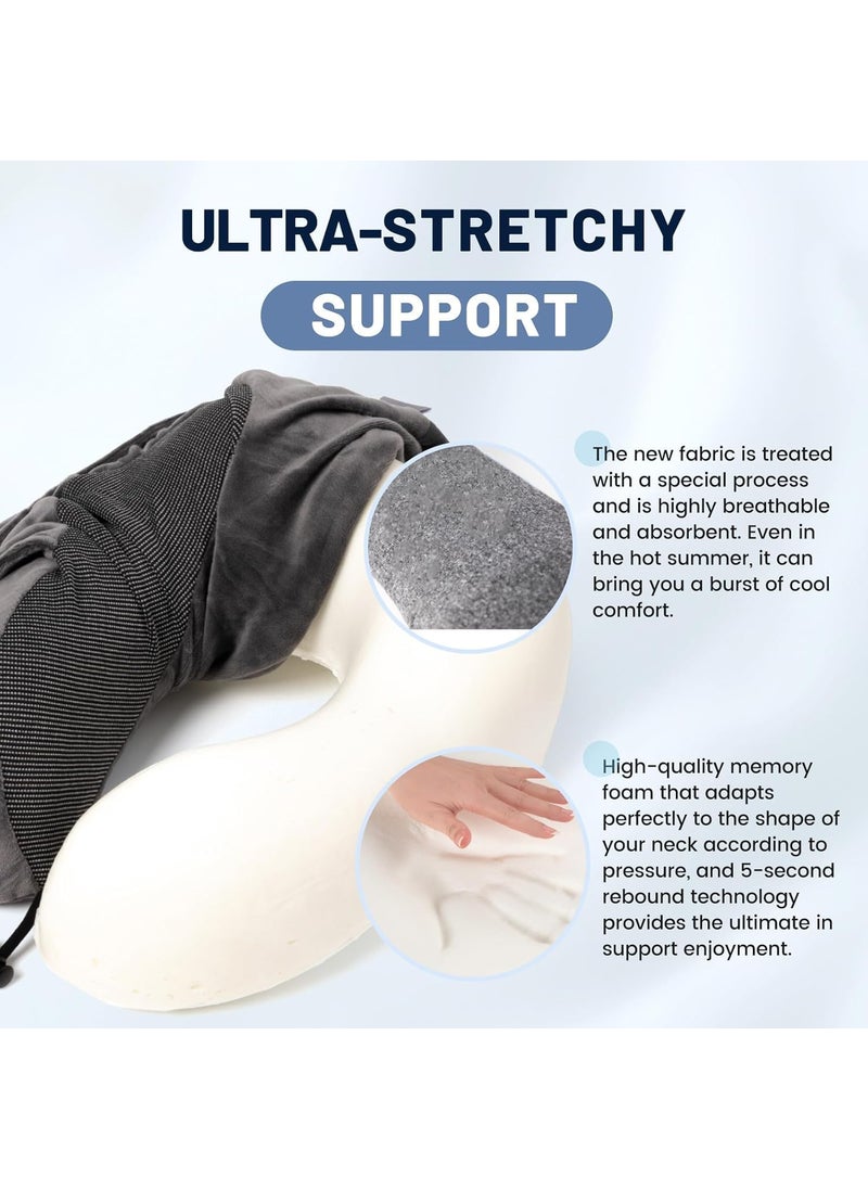 Jumix Travel Pillow Neck Pillow for Travel with Hood for Airplane Velvet Memory Foam Neck Pillow Adult Head Neck Support for Long Flights Plane Office Cars Sleeping Rest Grey