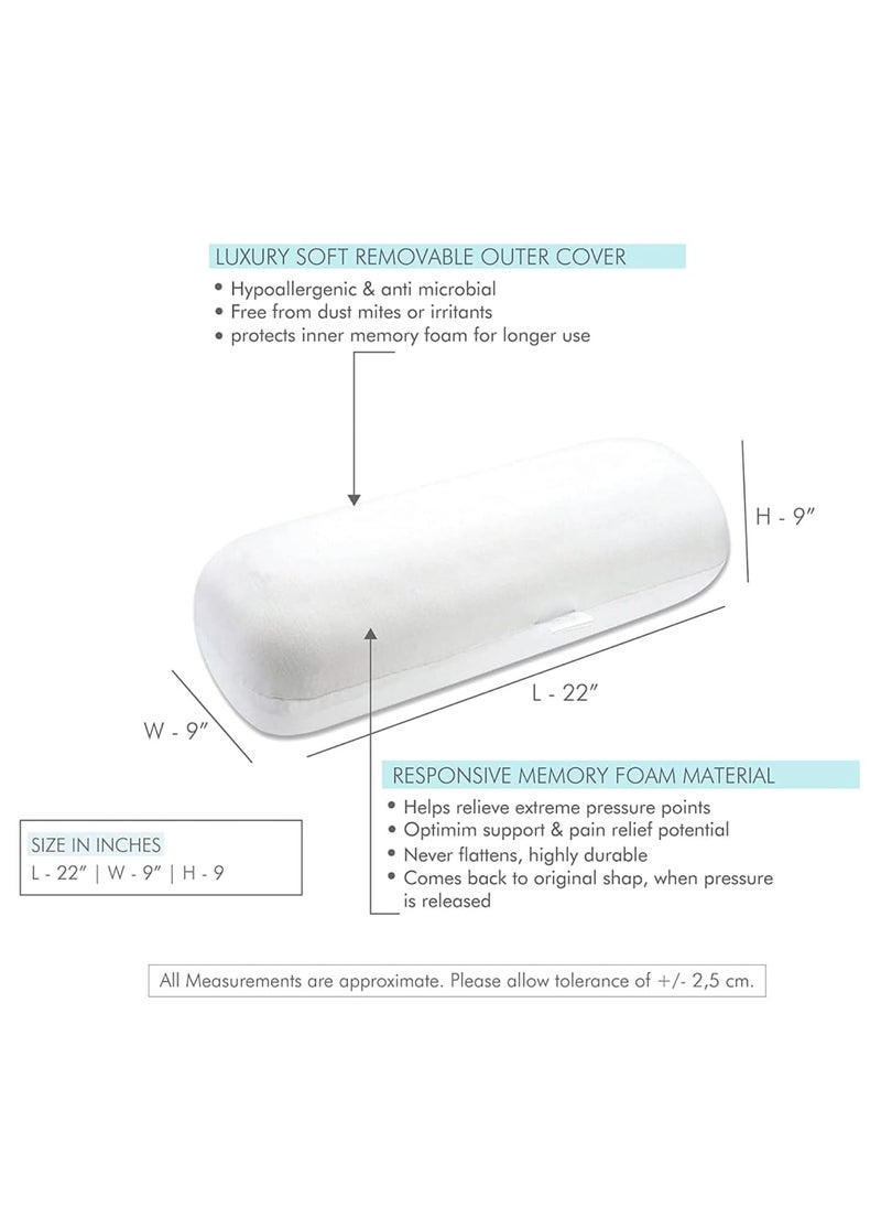 Benzola Cervical Neck Roll Memory Foam Pillow Bolster Round Neck Support for Sleeping for Bed Legs Back and Yoga White