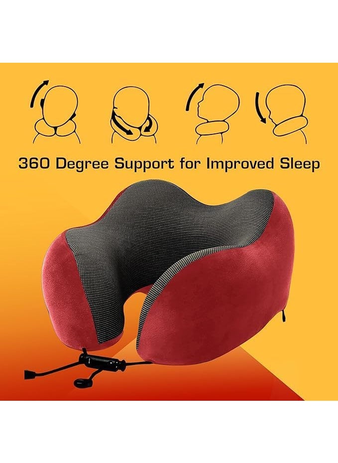 BigPlayer Premium Memory Foam Travel Neck Pillow Set Includes Eye Mask Carry Bag and Ear Plugs Red Ultimate Comfort for Travelers Accessories