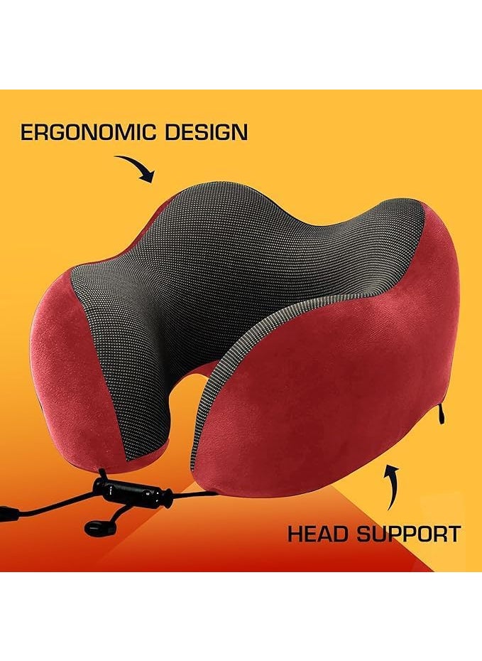 BigPlayer Premium Memory Foam Travel Neck Pillow Set Includes Eye Mask Carry Bag and Ear Plugs Red Ultimate Comfort for Travelers Accessories