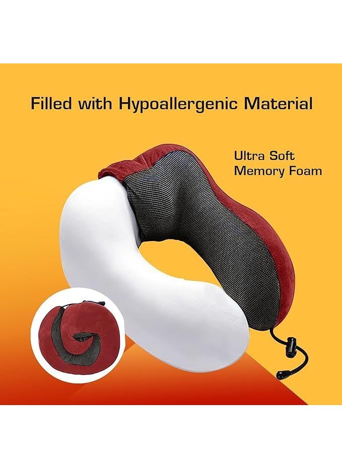 BigPlayer Premium Memory Foam Travel Neck Pillow Set Includes Eye Mask Carry Bag and Ear Plugs Red Ultimate Comfort for Travelers Accessories