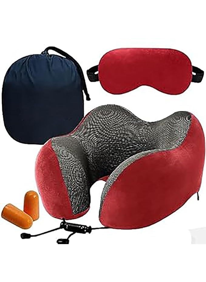 BigPlayer Premium Memory Foam Travel Neck Pillow Set Includes Eye Mask Carry Bag and Ear Plugs Red Ultimate Comfort for Travelers Accessories