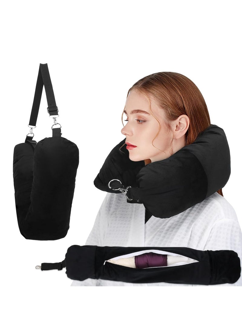 NK HealthCare Stuffable Travel Pillow Stuffable Neck Pillow for Travel Travel Neck Pillow Stuffed with Clothes Storage No Extra Baggage Fees Fits 5 Days of Travel Essentials No Filler Black