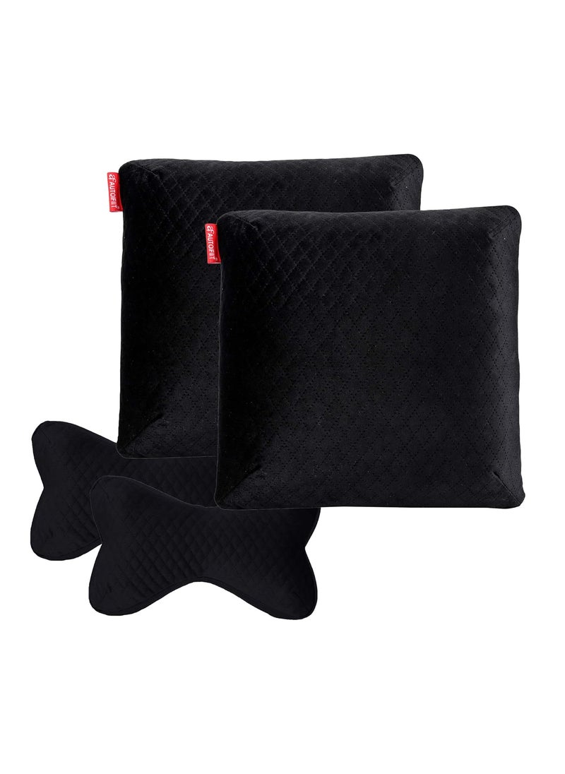AUTOFIT Memory Foam Bone Shaped CAR Neck Pillow in Black Combo KIT