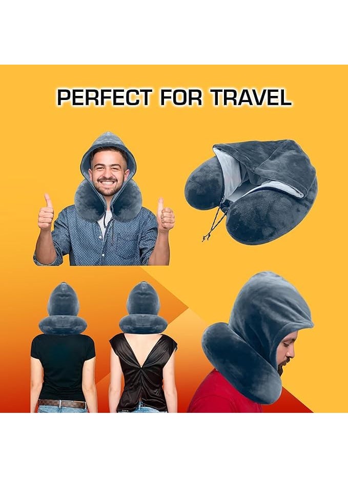 BigPlayer Hooded Travel Neck Pillow Ergonomic Cervical Cushion for Comfort Pain Relief Ideal for Airplane Car Train Trips Essential for Men Women