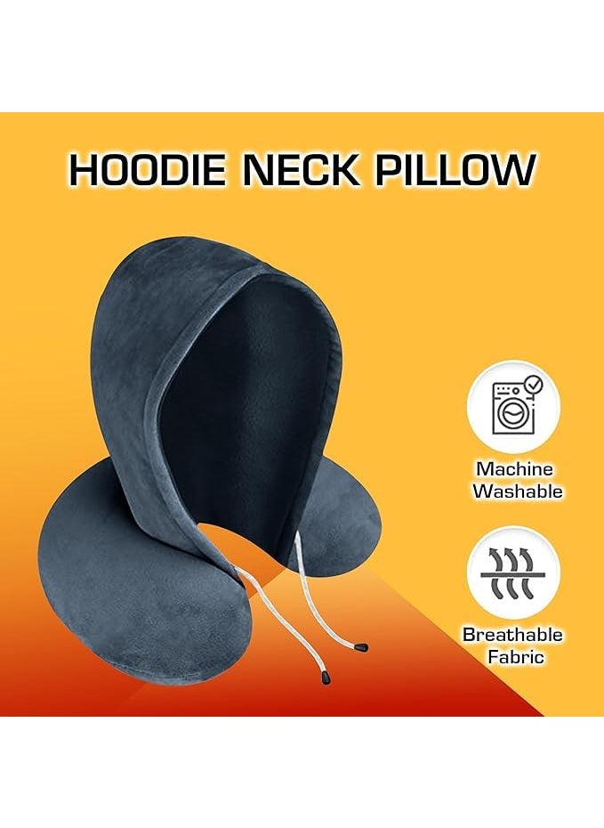 BigPlayer Hooded Travel Neck Pillow Ergonomic Cervical Cushion for Comfort Pain Relief Ideal for Airplane Car Train Trips Essential for Men Women