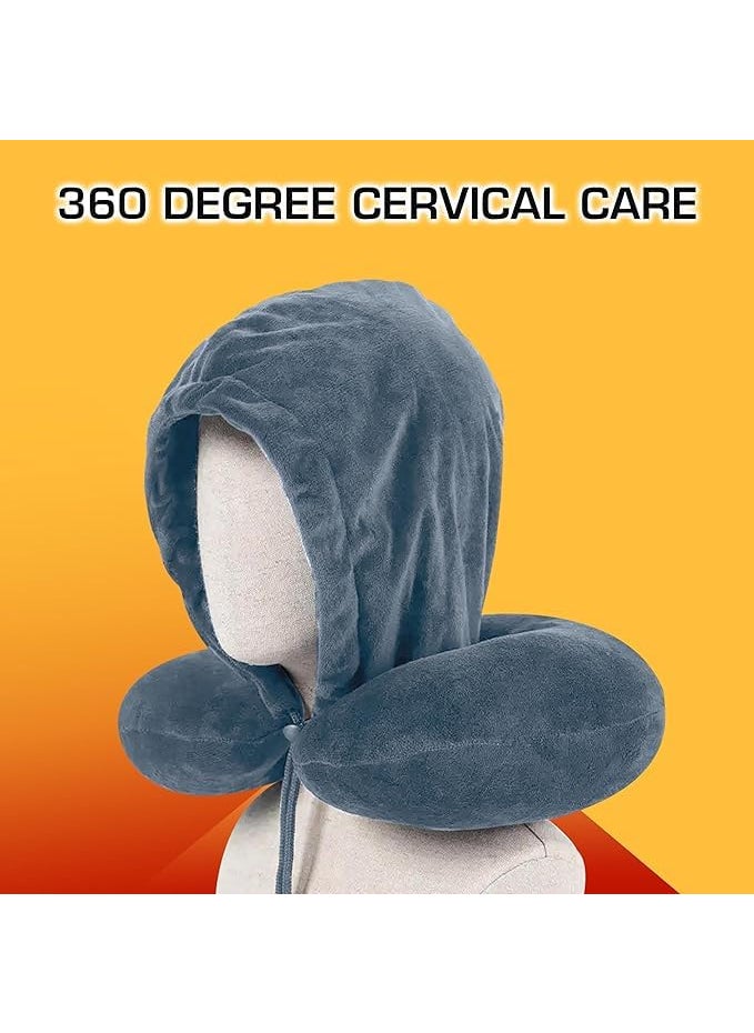 BigPlayer Hooded Travel Neck Pillow Ergonomic Cervical Cushion for Comfort Pain Relief Ideal for Airplane Car Train Trips Essential for Men Women