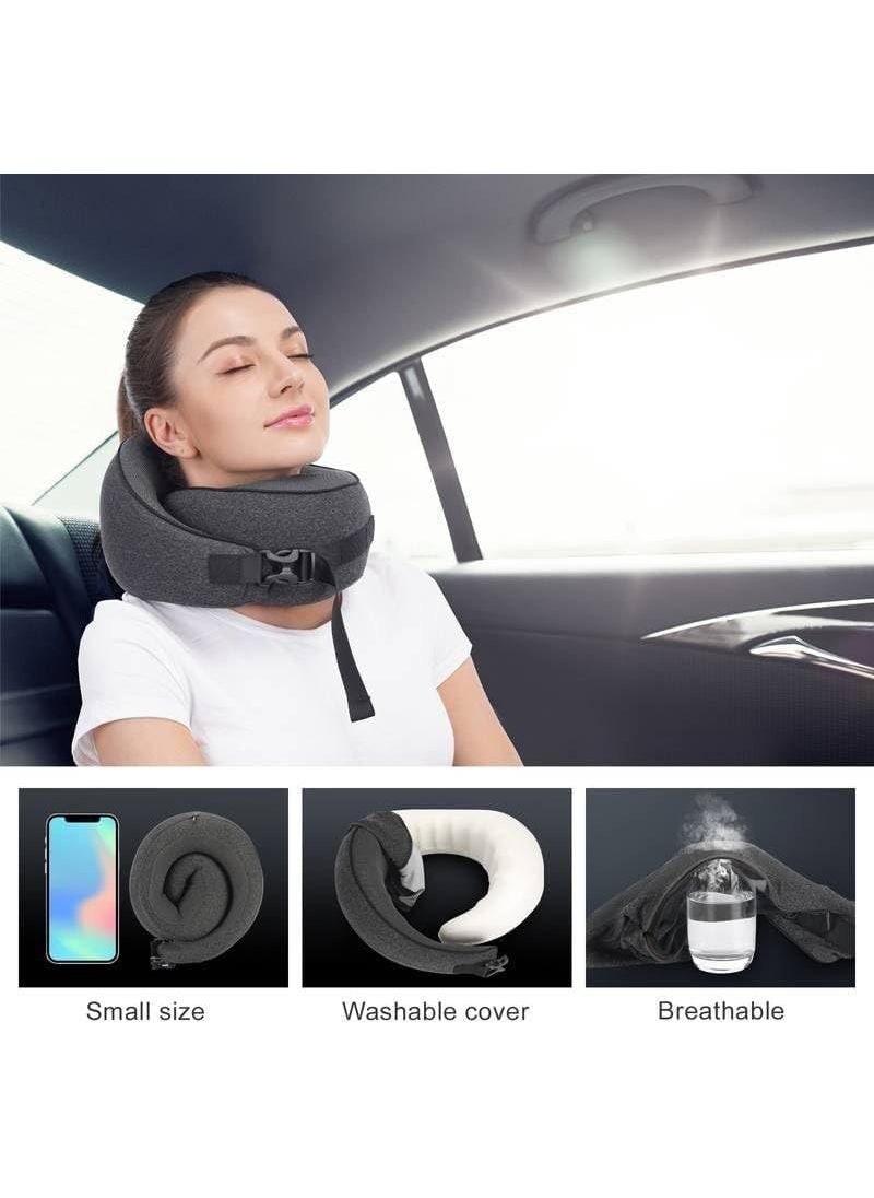 FLORISCA Travel Pillow Pure Memory Foam Neck Pillow Comfortable Breathable Cover Sleep at Home Airplane Car Neck with Bag Super Soft Cover Support Head Chin Ergonomic Traction Pain Relief