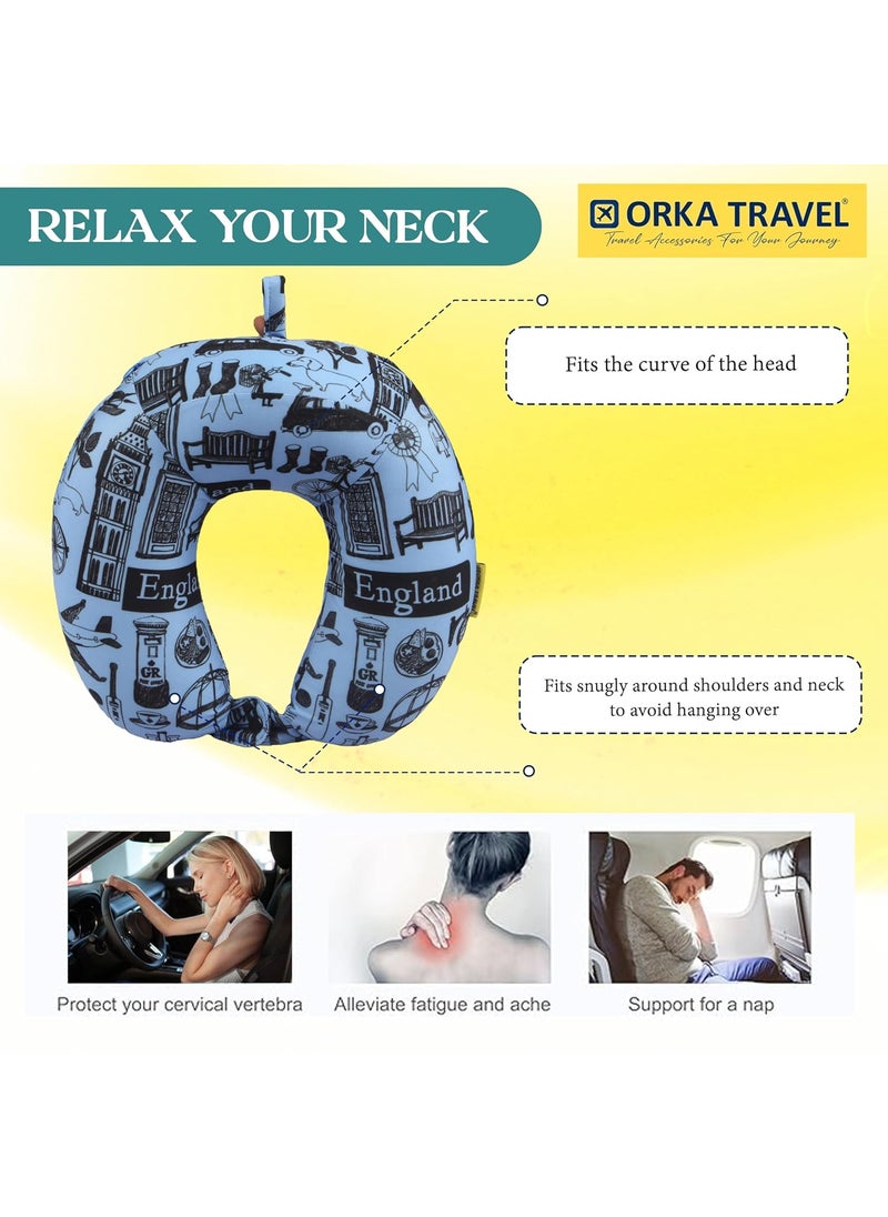 ORKA TRAVEL Memory Foam Spandex Digital Printed High Back U Neck Pillow Keep Calm Theme