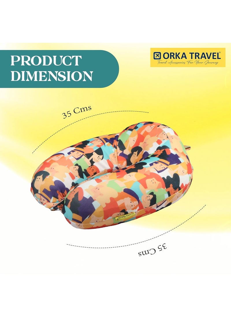 ORKA TRAVEL Memory Foam Spandex Digital Printed High Back U Neck Pillow People Theme