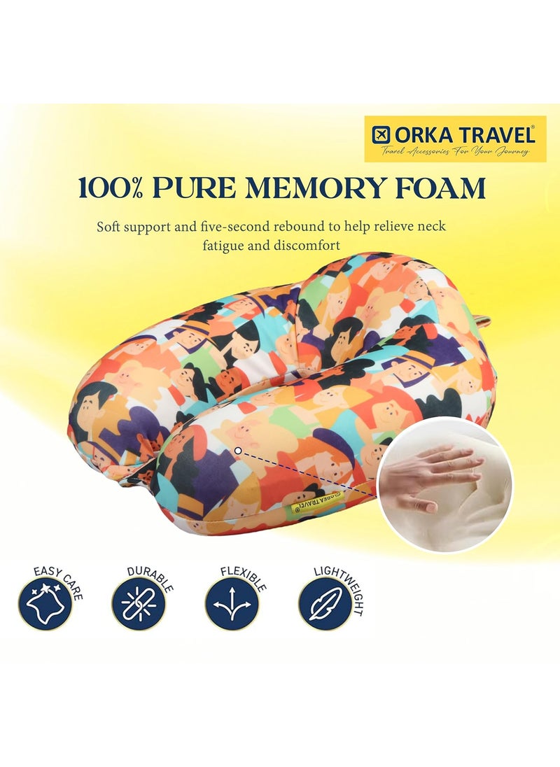 ORKA TRAVEL Memory Foam Spandex Digital Printed High Back U Neck Pillow People Theme