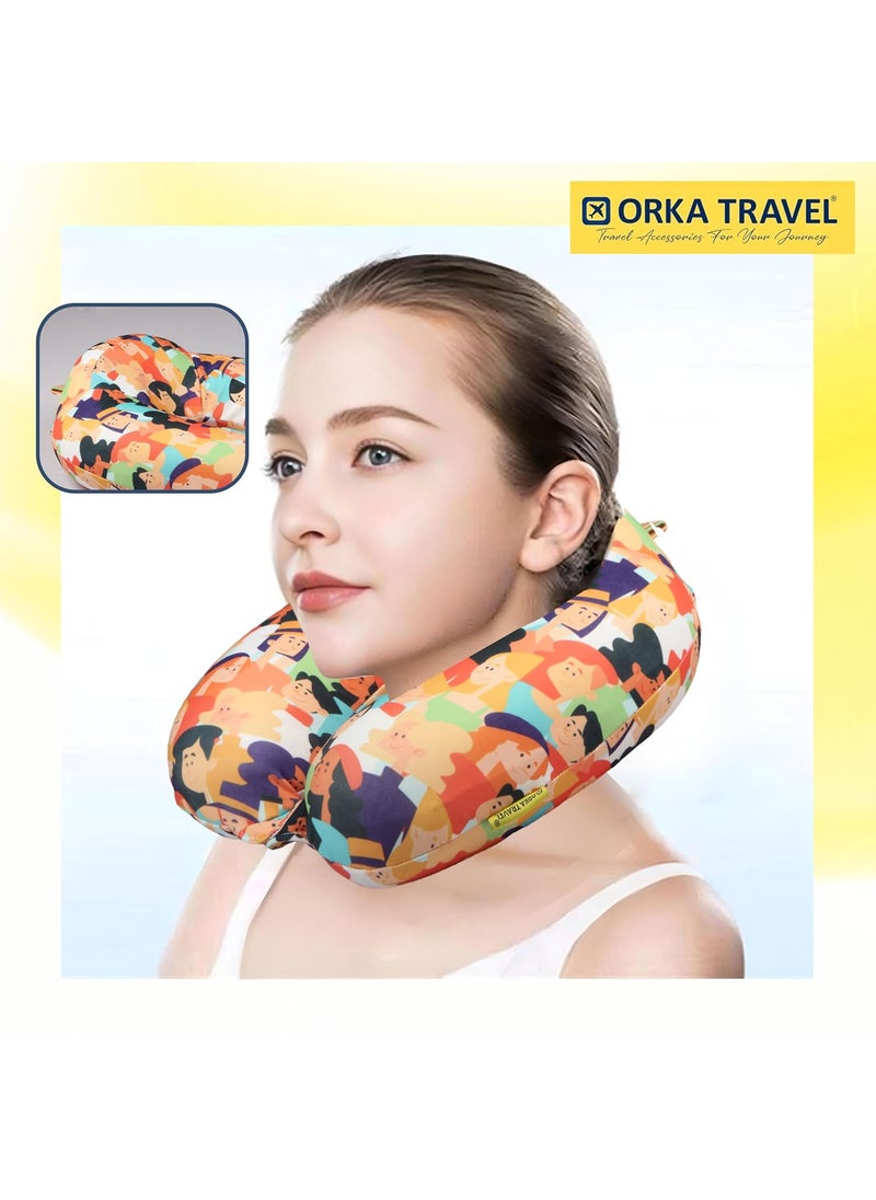 ORKA TRAVEL Memory Foam Spandex Digital Printed High Back U Neck Pillow People Theme
