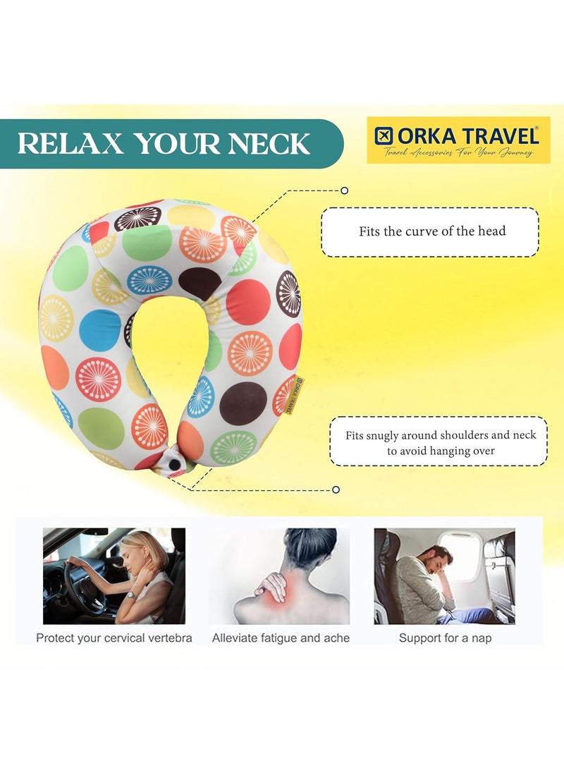 ORKA TRAVEL Memory Foam Spandex Digital Printed High Back U Neck Pillow Lemon Theme