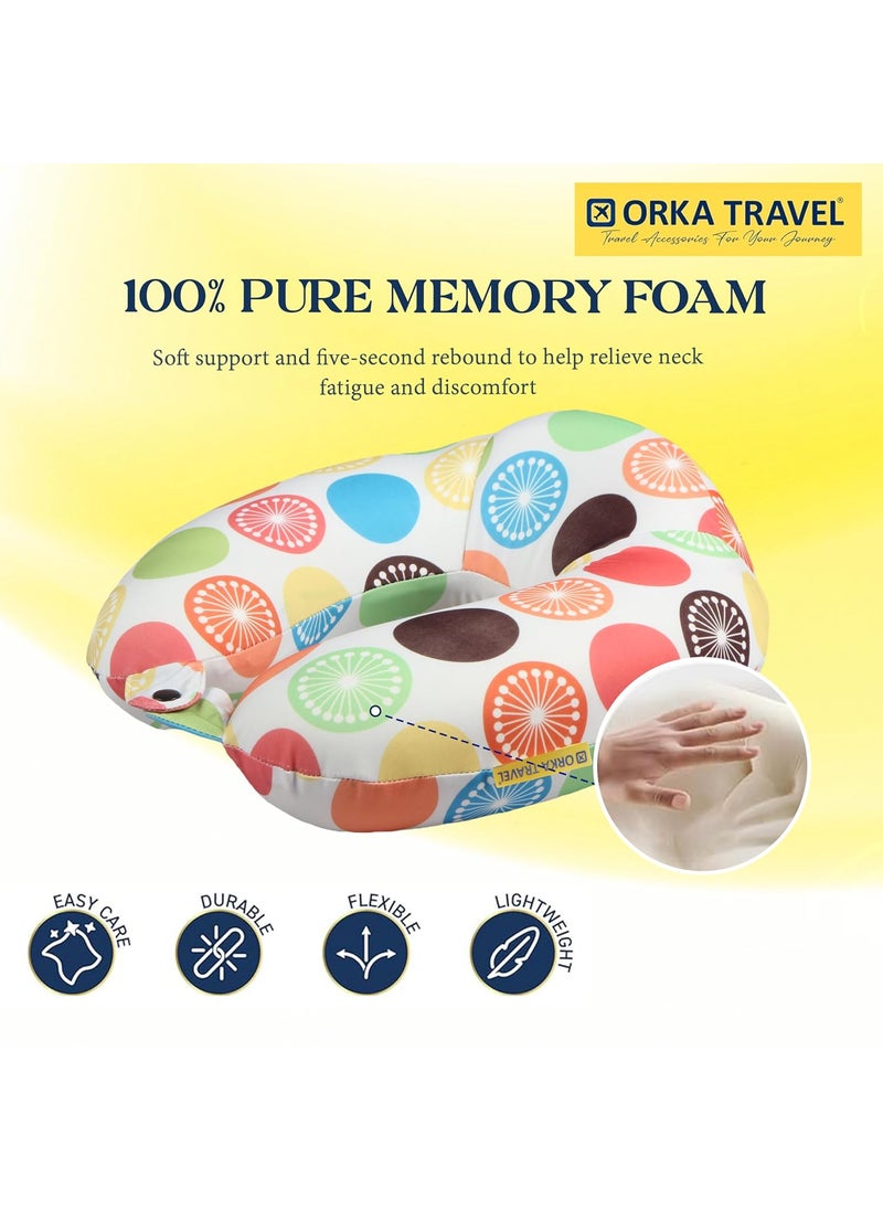 ORKA TRAVEL Memory Foam Spandex Digital Printed High Back U Neck Pillow Lemon Theme
