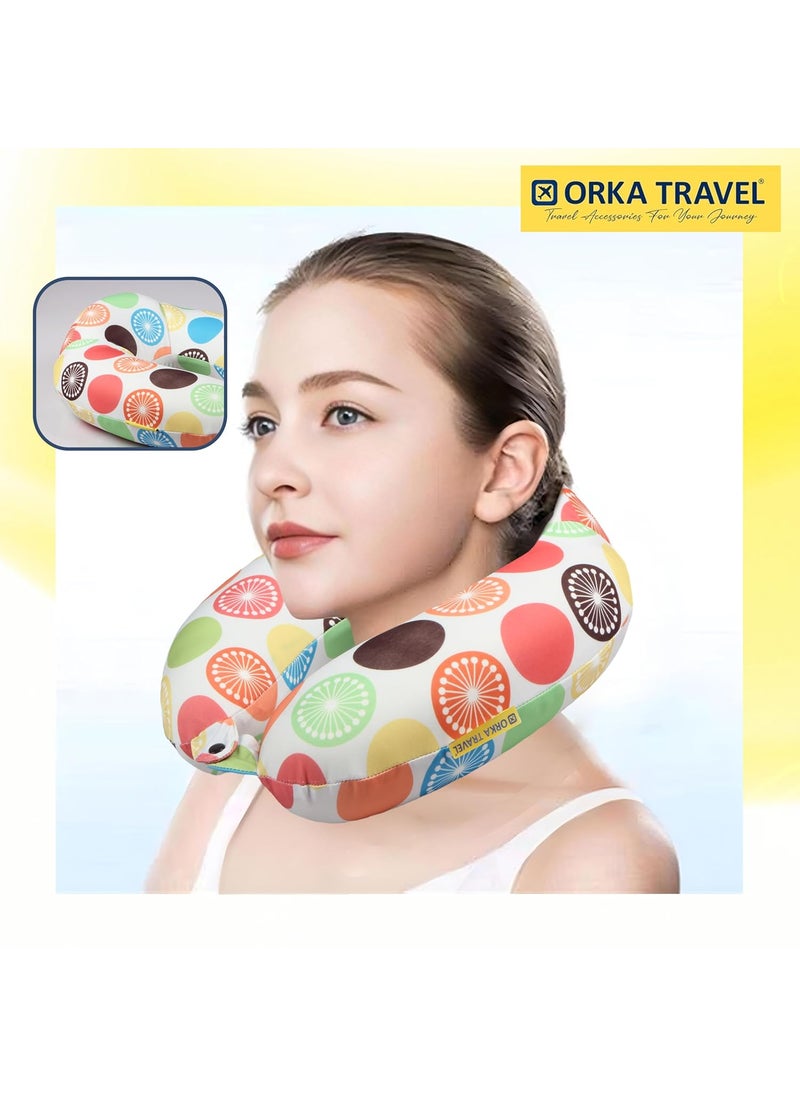 ORKA TRAVEL Memory Foam Spandex Digital Printed High Back U Neck Pillow Lemon Theme