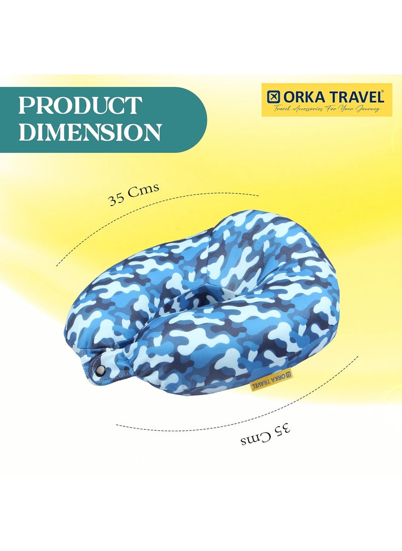 ORKA TRAVEL Memory Foam Spandex Digital Printed High Back U Neck Pillow Camo Blue