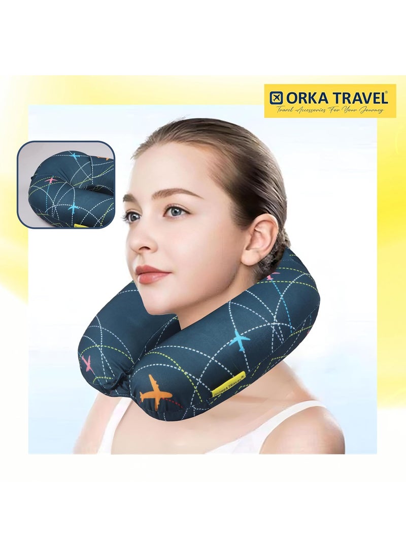 ORKA TRAVEL Memory Foam Spandex Digital Printed High Back U Neck Pillow Planes Theme