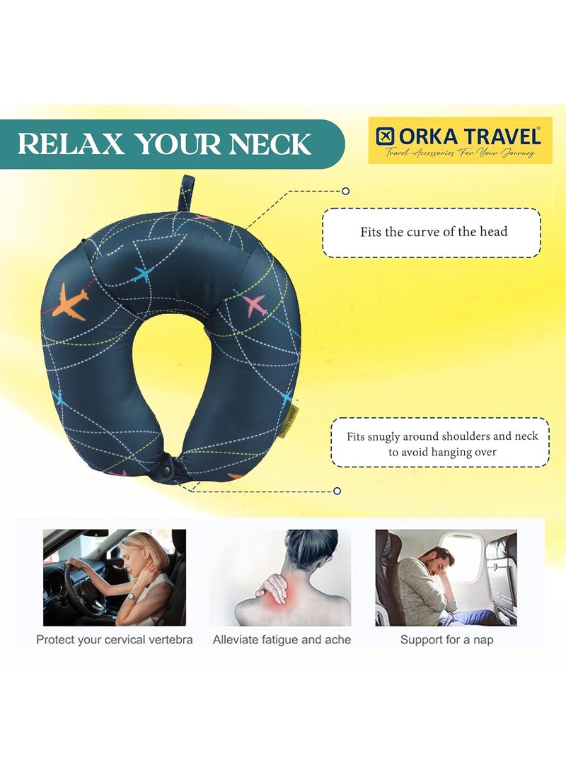 ORKA TRAVEL Memory Foam Spandex Digital Printed High Back U Neck Pillow Planes Theme