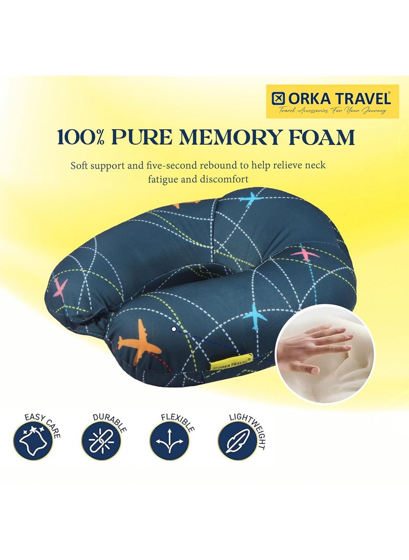 ORKA TRAVEL Memory Foam Spandex Digital Printed High Back U Neck Pillow Planes Theme