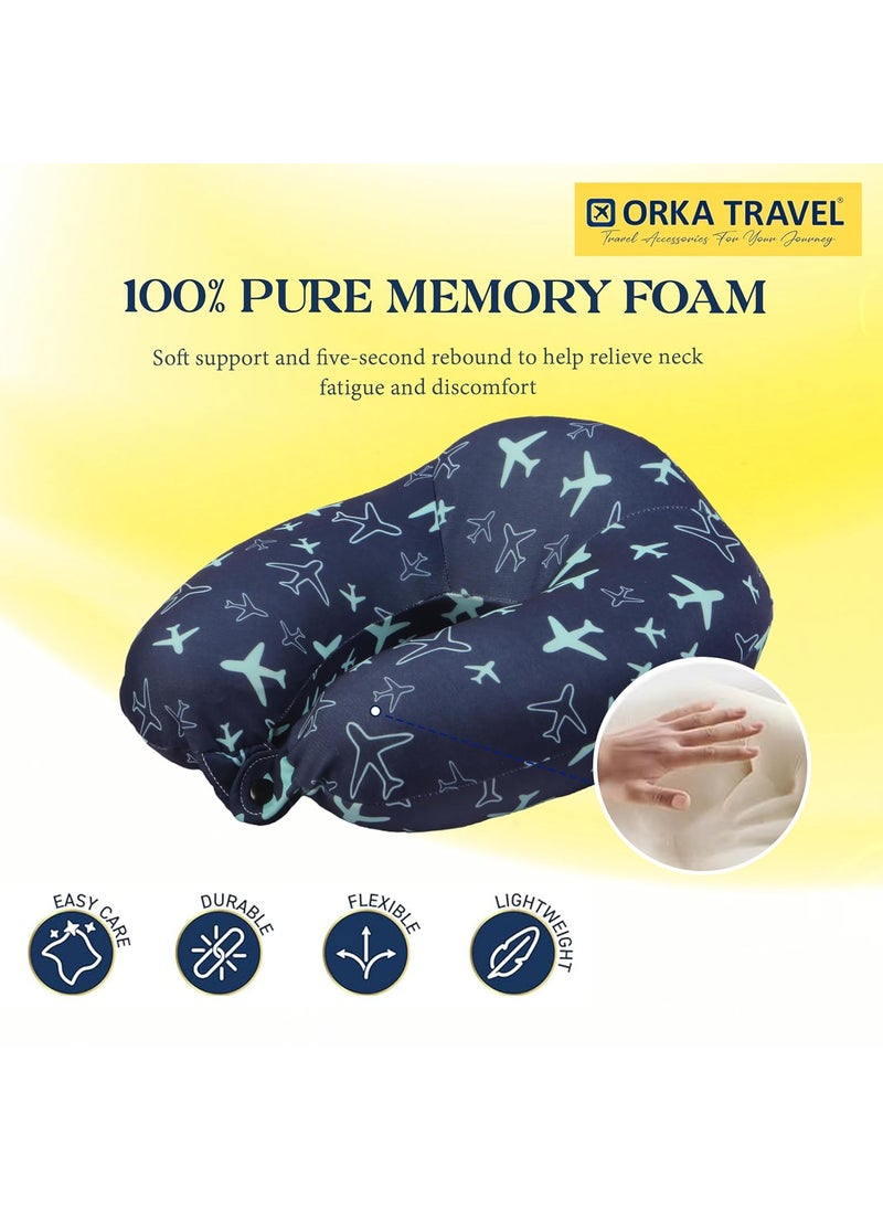 ORKA TRAVEL Memory Foam Spandex Digital Printed High Back U Neck Pillow Aeroplane