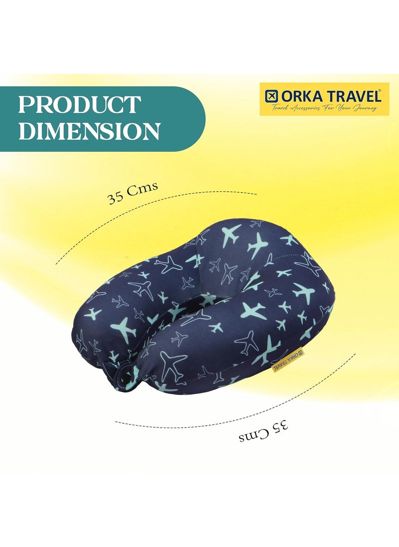 ORKA TRAVEL Memory Foam Spandex Digital Printed High Back U Neck Pillow Aeroplane