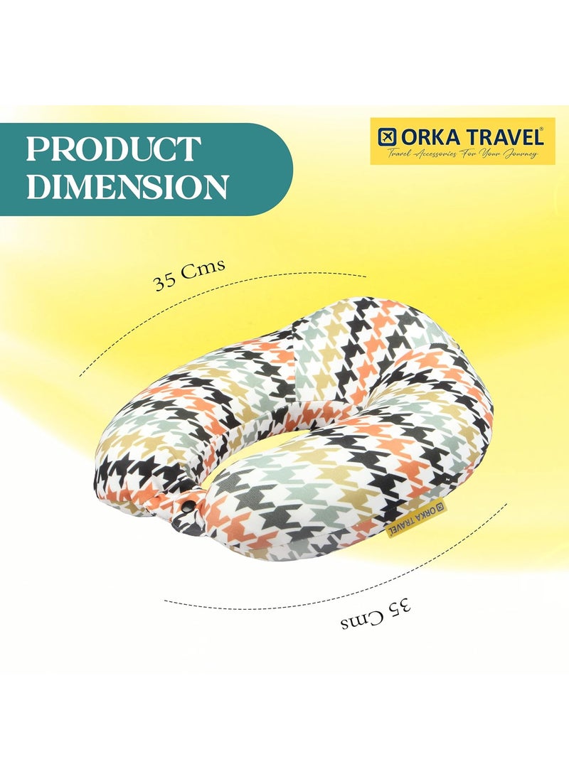ORKA TRAVEL Memory Foam Spandex Digital Printed High Back U Neck Pillow Houndstooth