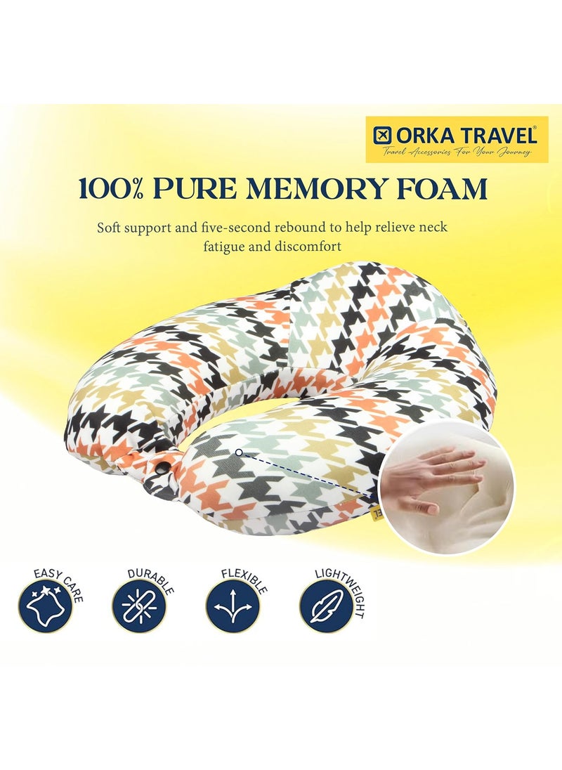 ORKA TRAVEL Memory Foam Spandex Digital Printed High Back U Neck Pillow Houndstooth