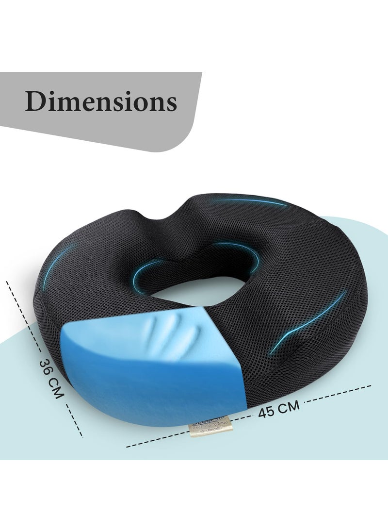 Sleepsia Cool Gel Memory Foam Donut Pillow for Tailbone Pain 1 Year Warranty Hemorrhoids Lower Back Support Orthopedic Ring Cushion for Office Chair Car Seat Piles Relief Black Memory Foam