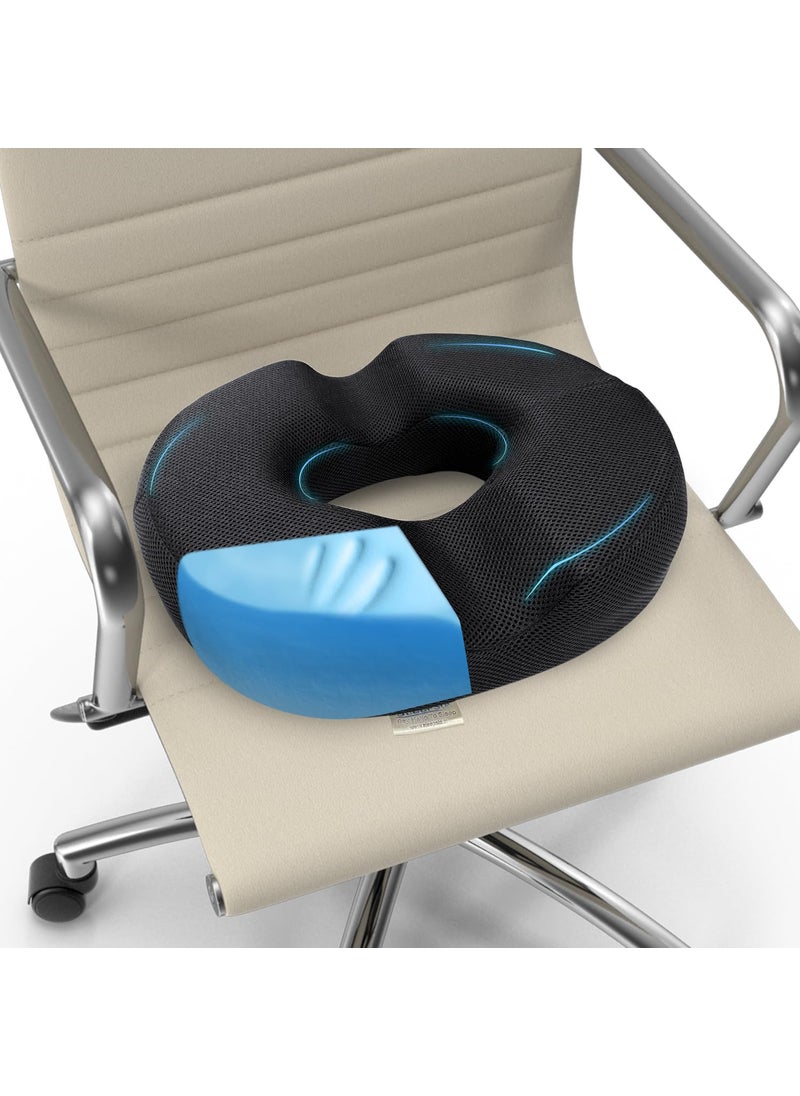 Sleepsia Cool Gel Memory Foam Donut Pillow for Tailbone Pain 1 Year Warranty Hemorrhoids Lower Back Support Orthopedic Ring Cushion for Office Chair Car Seat Piles Relief Black Memory Foam