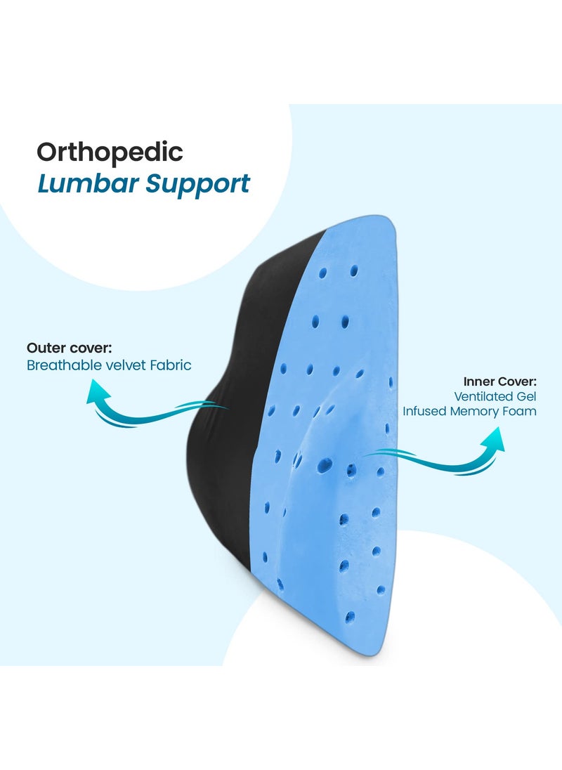 Sleepsia Newly Launched Gel Infused Ventilated Memory Foam Lumbar Support Velvet Lumbar Support Back Support Cushion Car Chair Office Chair Cushion with Removable Cover Pack of 1