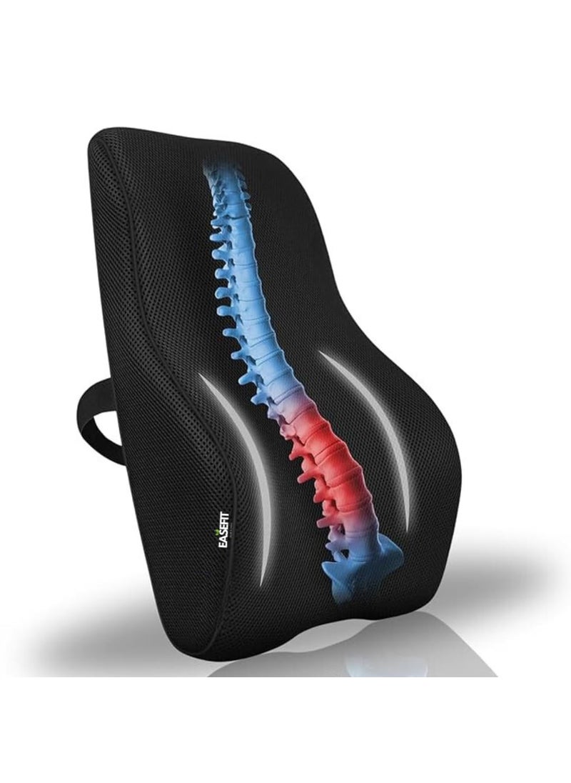 EASEFIT Orthopedic Back Brace Memory Foam Lumbar Support Backrest for Upper Middle Lower Back Pain Compatible with Car Office Chair Mesh Cover Adjustable Strap with 2 Years Warranty Black