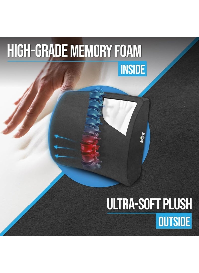 EASEFIT Orthopedic Lumbar Support Memory Foam Back Rest Cushion Ideal Back Pillow for ComputerOffice Chair Designed for Back Pain Relief Improves Posture While Sitting Mesh Black