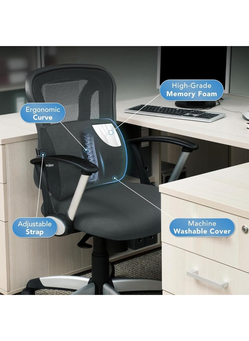 EASEFIT Orthopedic Lumbar Support Memory Foam Back Rest Cushion Ideal Back Pillow for ComputerOffice Chair Designed for Back Pain Relief Improves Posture While Sitting Mesh Black