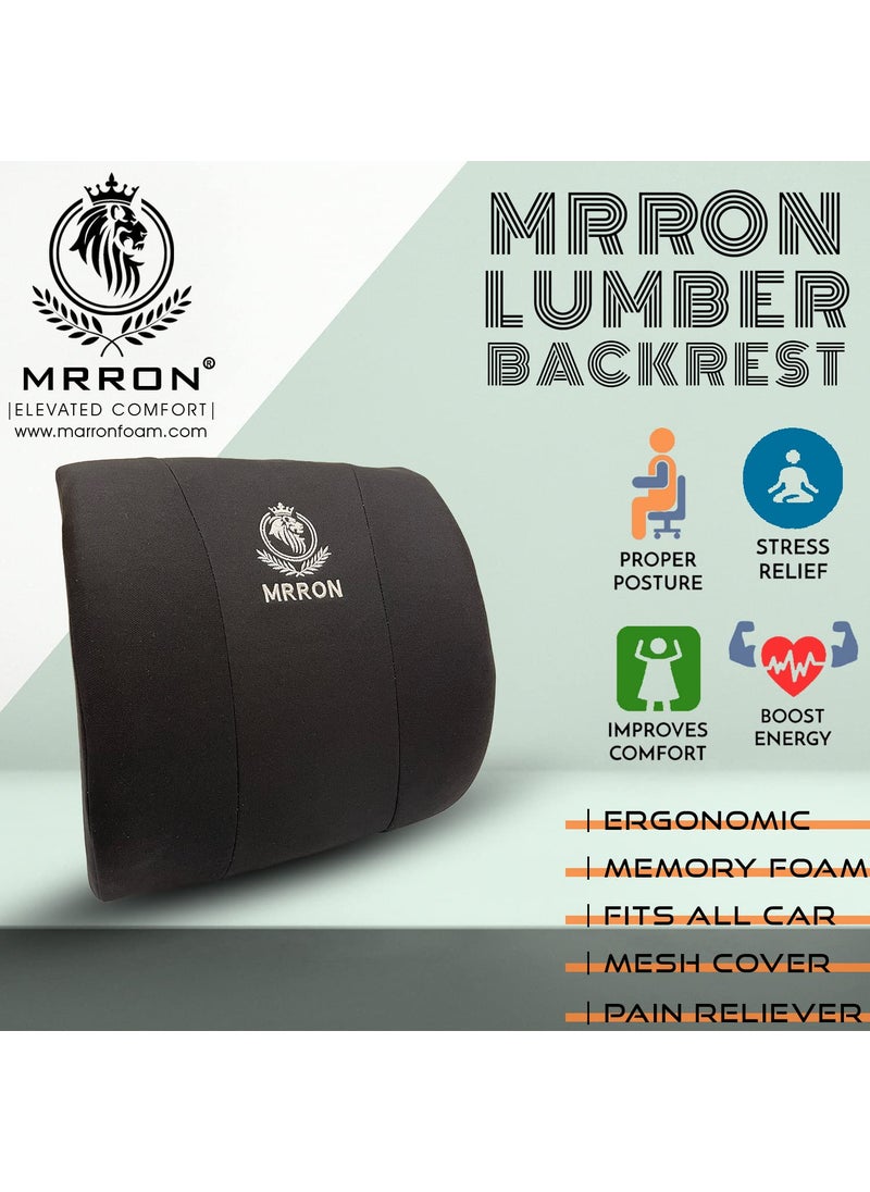 MRRON Berno Lumbar Back Support Neck Rest for Chair Car Seat Orthopaedic Support Memory Foam Backrest Cushion Designed for Back Pain Relief Pillow for Comfortable Sitting Black